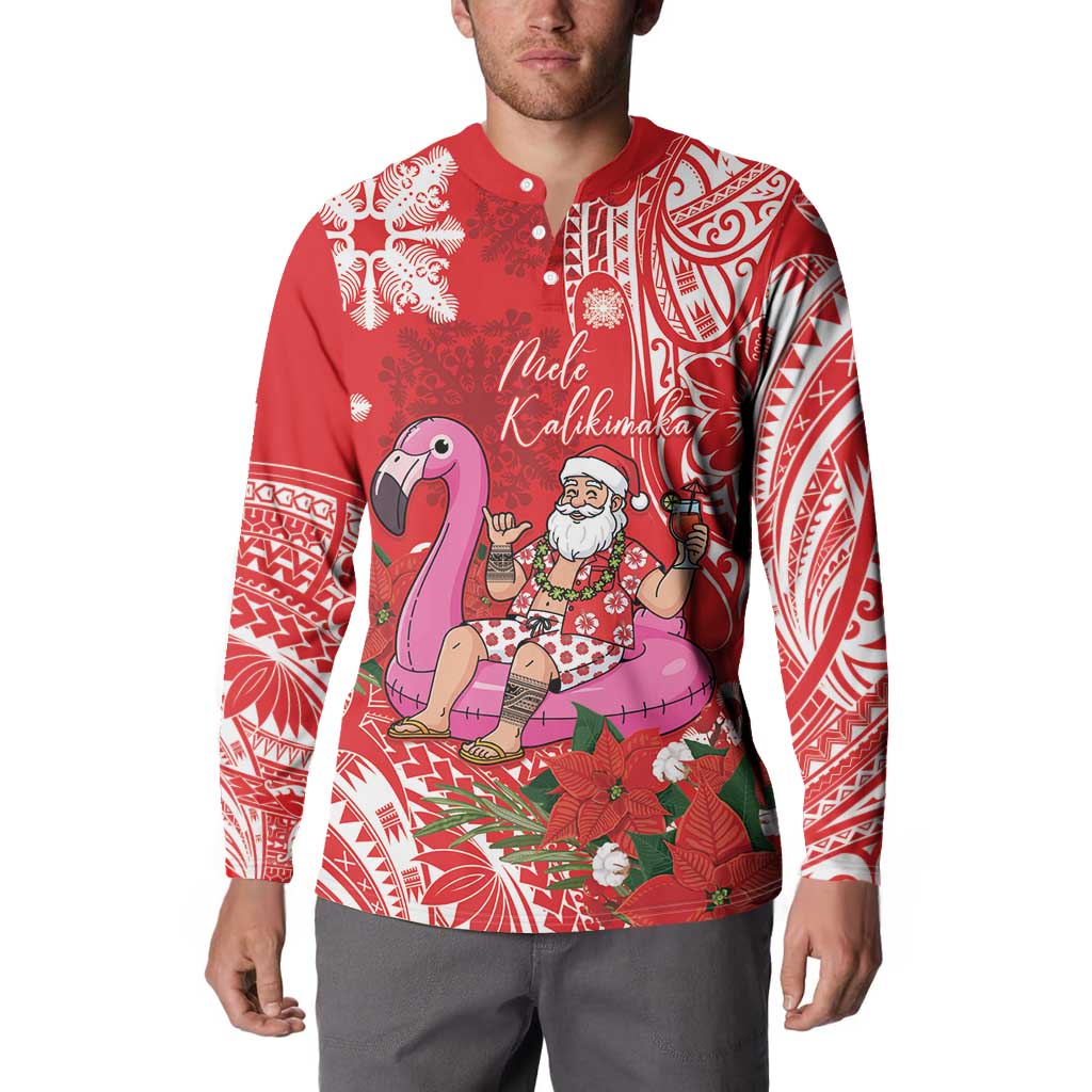 Personalized Hawaii Christmas Button Sweatshirt Mele Kalikimaka Chilling Shaka Santa Flamingo - Polynesian Pride