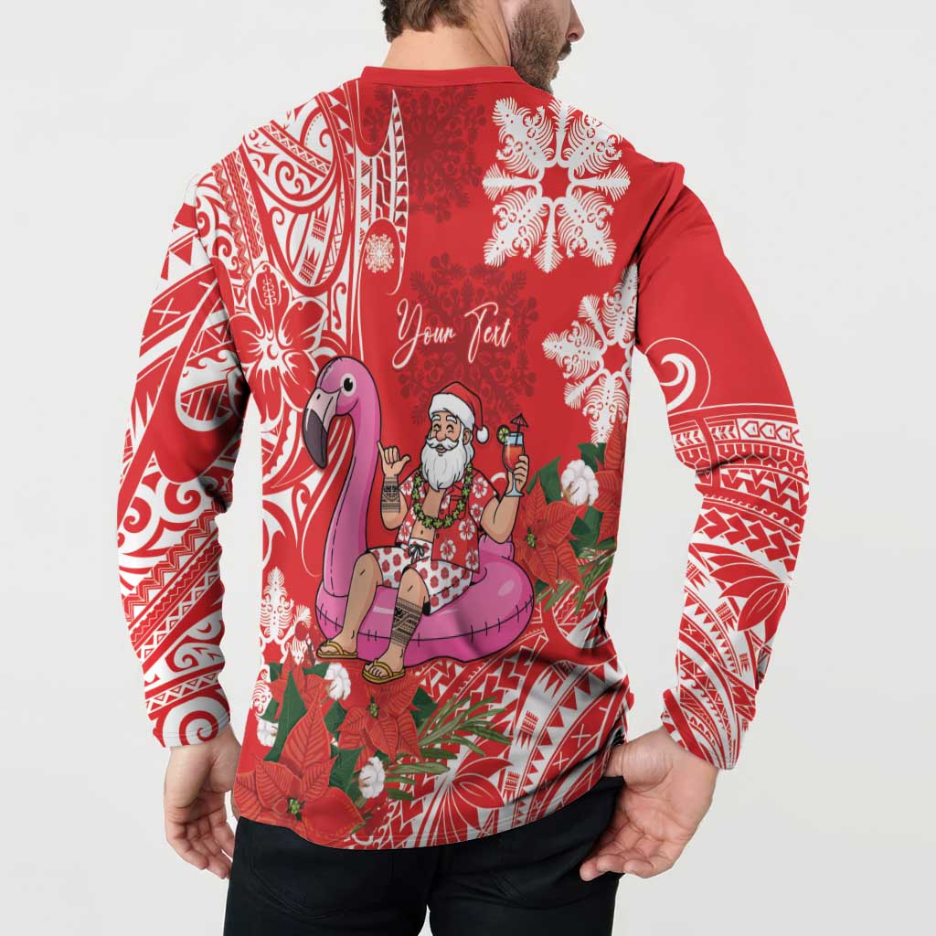 Personalized Hawaii Christmas Button Sweatshirt Mele Kalikimaka Chilling Shaka Santa Flamingo - Polynesian Pride