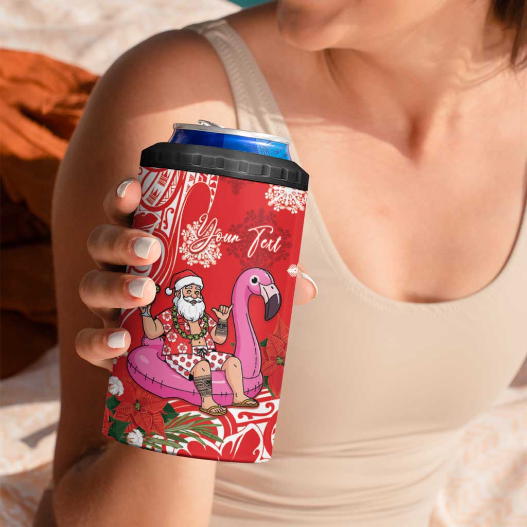 Personalized Hawaii Christmas 4 in 1 Can Cooler Tumbler Mele Kalikimaka Chilling Shaka Santa Flamingo - Polynesian Pride
