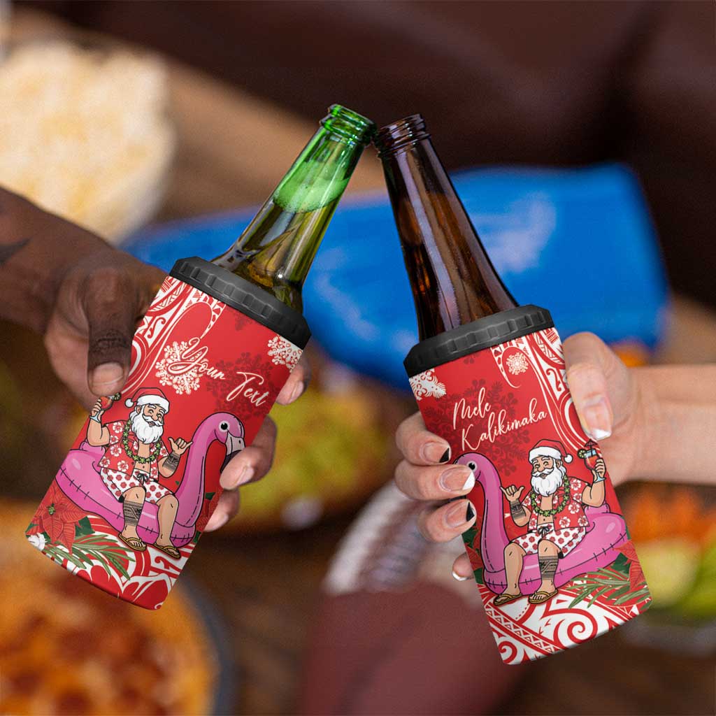 Personalized Hawaii Christmas 4 in 1 Can Cooler Tumbler Mele Kalikimaka Chilling Shaka Santa Flamingo - Polynesian Pride