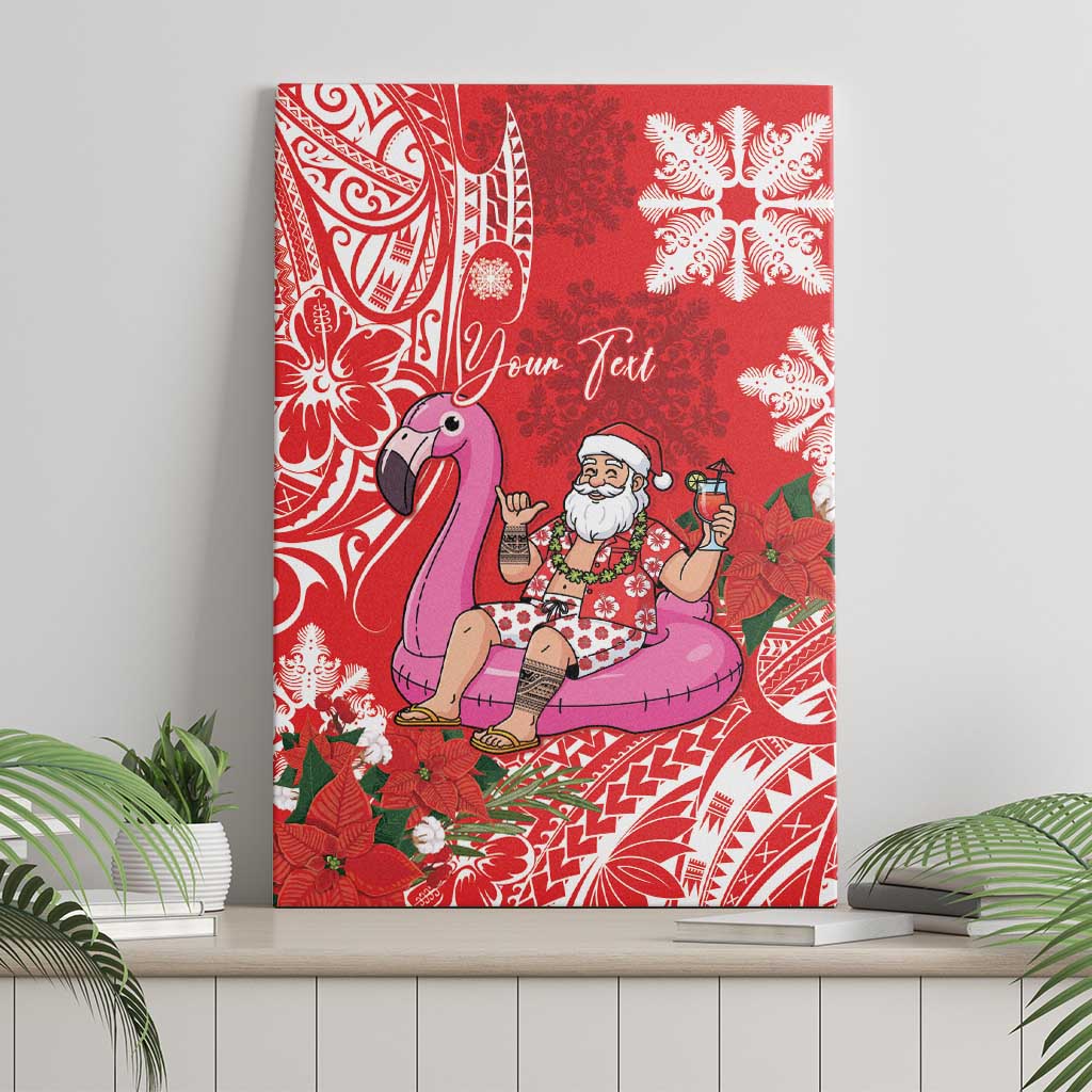 Personalized Hawaii Christmas Canvas Wall Art Mele Kalikimaka Chilling Shaka Santa Flamingo - Polynesian Pride