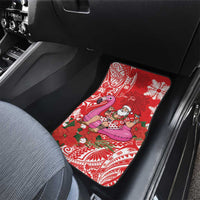 Personalized Hawaii Christmas Car Mats Mele Kalikimaka Chilling Shaka Santa Flamingo - Polynesian Pride