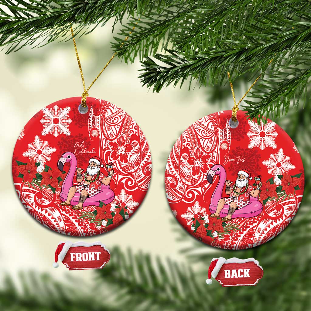 Personalized Hawaii Christmas Ceramic Ornament Mele Kalikimaka Chilling Shaka Santa Flamingo - Polynesian Pride