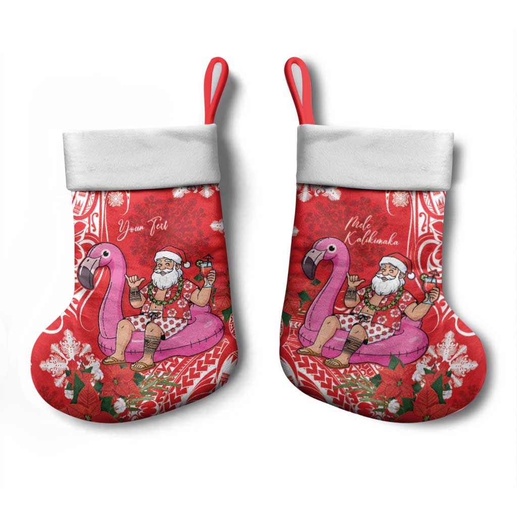 Personalized Hawaii Christmas Stocking Mele Kalikimaka Chilling Shaka Santa Flamingo - Polynesian Pride