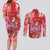 Personalized Hawaii Christmas Couples Matching Long Sleeve Bodycon Dress and Long Sleeve Button Shirt Mele Kalikimaka Chilling Shaka Santa Flamingo - Polynesian Pride