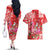 Personalized Hawaii Christmas Couples Matching Off The Shoulder Long Sleeve Dress and Hawaiian Shirt Mele Kalikimaka Chilling Shaka Santa Flamingo - Polynesian Pride