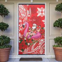 Personalized Hawaii Christmas Door Cover Mele Kalikimaka Chilling Shaka Santa Flamingo - Polynesian Pride