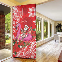 Personalized Hawaii Christmas Door Cover Mele Kalikimaka Chilling Shaka Santa Flamingo - Polynesian Pride