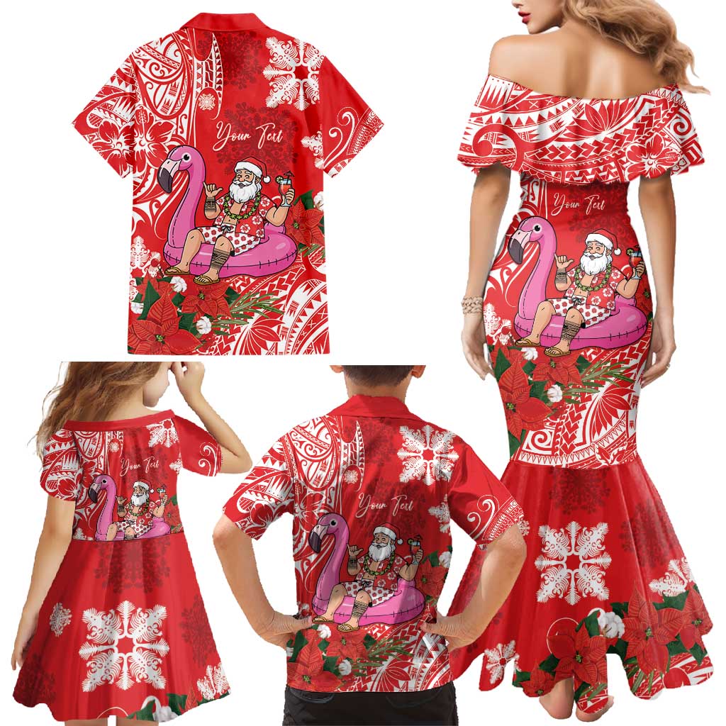 Personalized Hawaii Christmas Family Matching Mermaid Dress and Hawaiian Shirt Mele Kalikimaka Chilling Shaka Santa Flamingo - Polynesian Pride