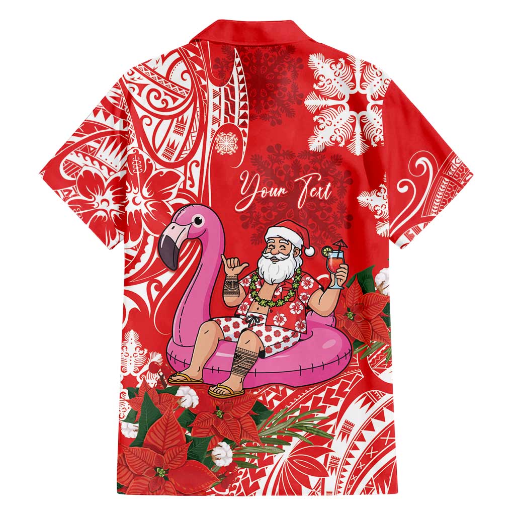 Personalized Hawaii Christmas Family Matching Off Shoulder Maxi Dress and Hawaiian Shirt Mele Kalikimaka Chilling Shaka Santa Flamingo - Polynesian Pride