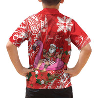 Personalized Hawaii Christmas Family Matching Puletasi and Hawaiian Shirt Mele Kalikimaka Chilling Shaka Santa Flamingo - Polynesian Pride