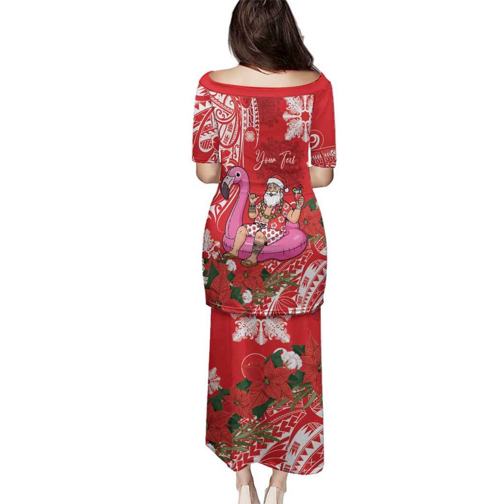 Personalized Hawaii Christmas Family Matching Puletasi and Hawaiian Shirt Mele Kalikimaka Chilling Shaka Santa Flamingo - Polynesian Pride