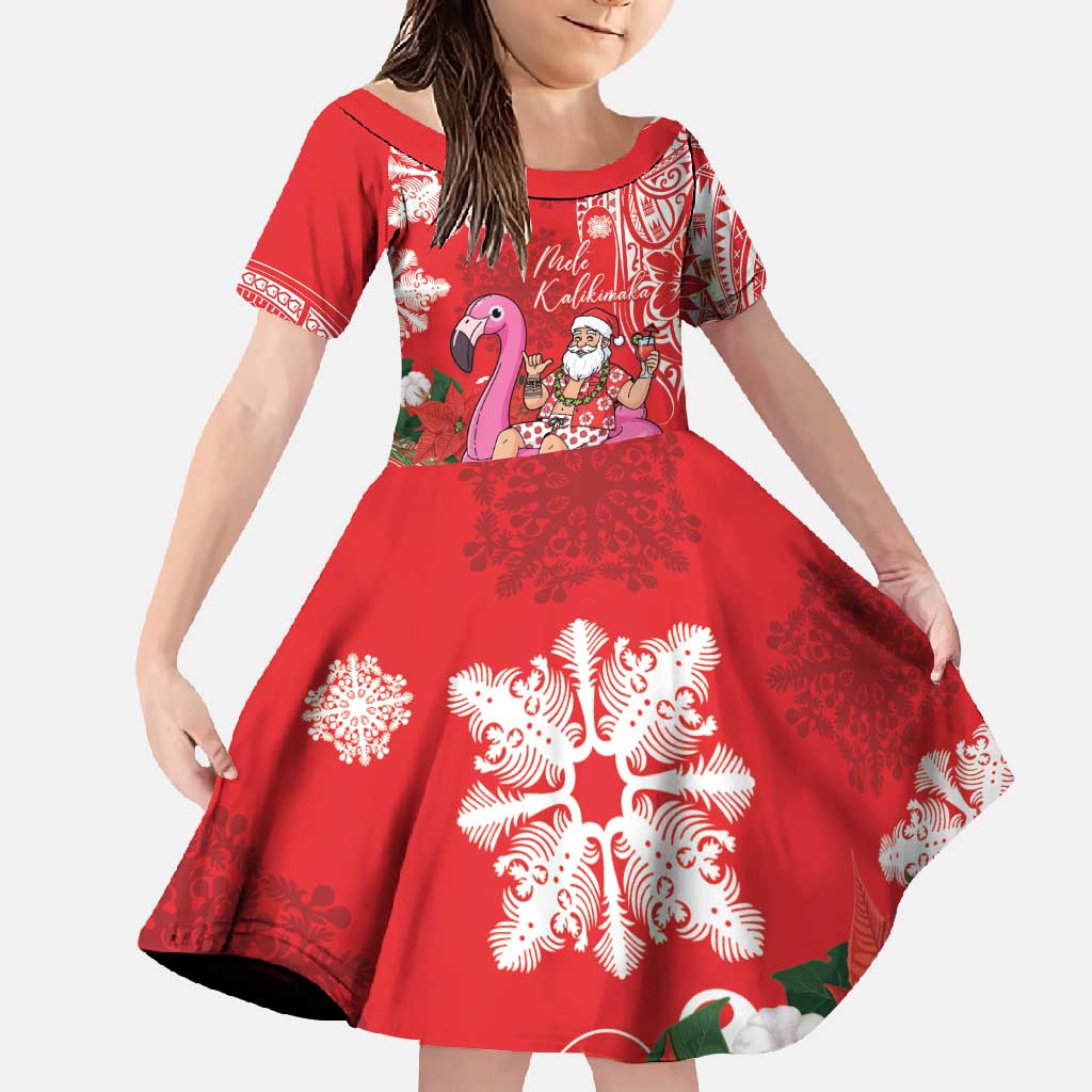 Personalized Hawaii Christmas Family Matching Short Sleeve Bodycon Dress and Hawaiian Shirt Mele Kalikimaka Chilling Shaka Santa Flamingo - Polynesian Pride