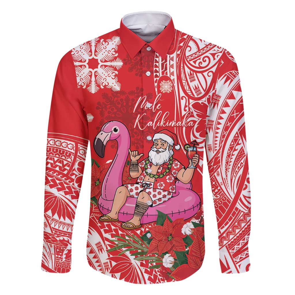 Personalized Hawaii Christmas Family Matching Tank Maxi Dress and Hawaiian Shirt Mele Kalikimaka Chilling Shaka Santa Flamingo - Polynesian Pride