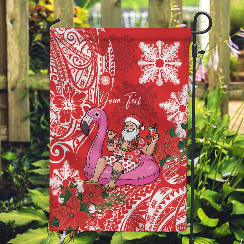 Personalized Hawaii Christmas Garden Flag Mele Kalikimaka Chilling Shaka Santa Flamingo - Polynesian Pride