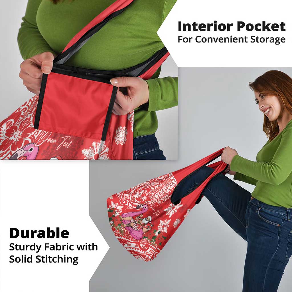 Personalized Hawaii Christmas Grocery Bag Mele Kalikimaka Chilling Shaka Santa Flamingo - Polynesian Pride