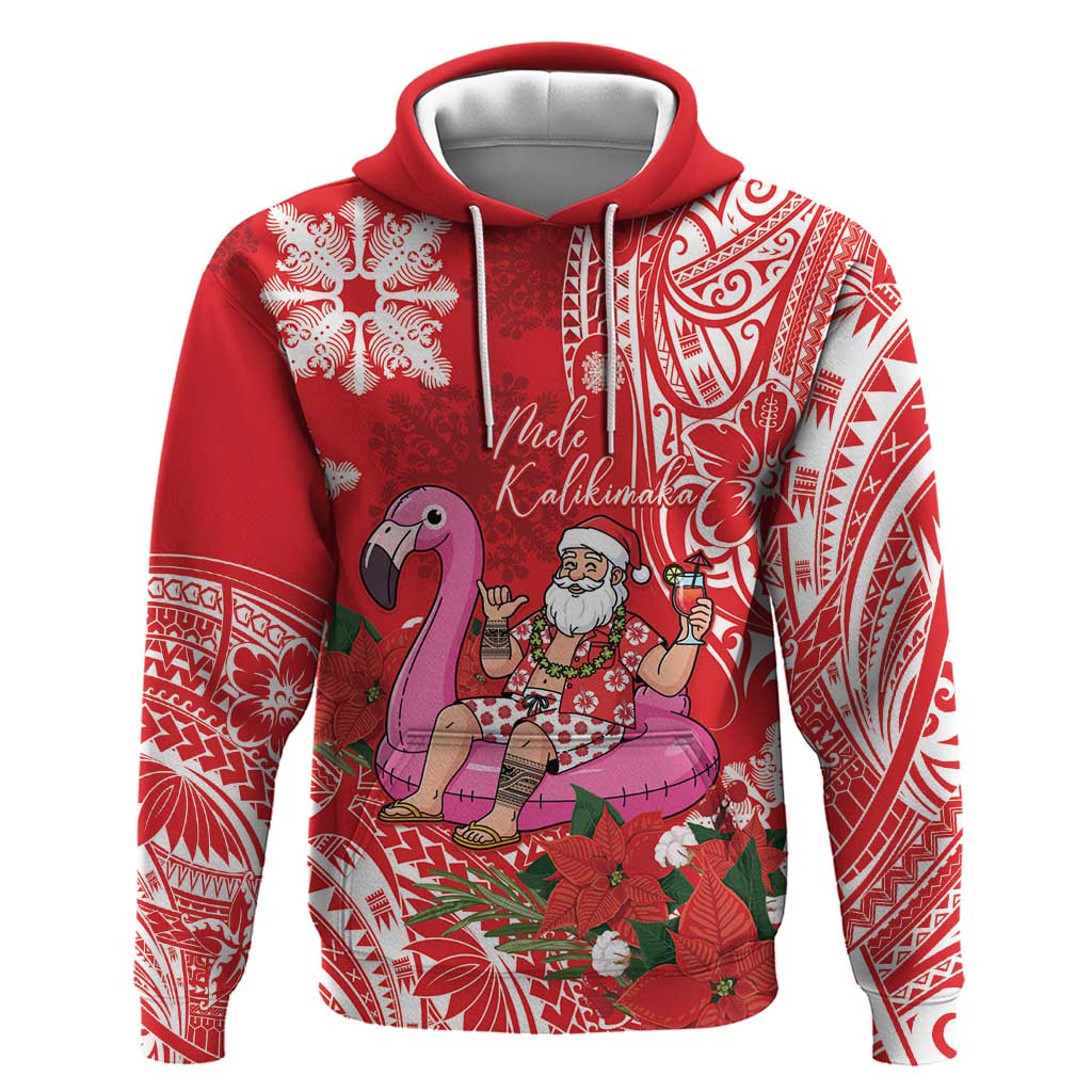 Personalized Hawaii Christmas Hoodie Mele Kalikimaka Chilling Shaka Santa Flamingo - Polynesian Pride