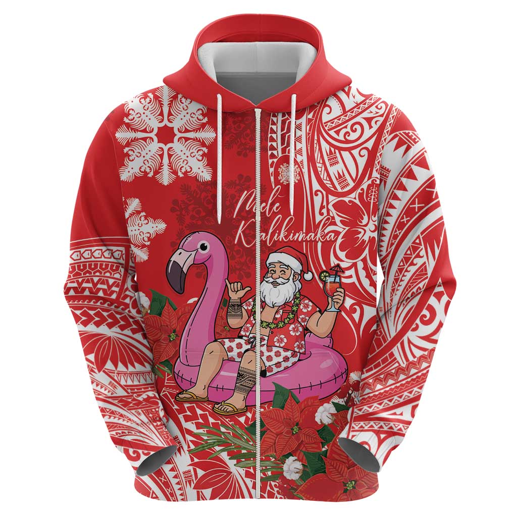 Personalized Hawaii Christmas Hoodie Mele Kalikimaka Chilling Shaka Santa Flamingo - Polynesian Pride