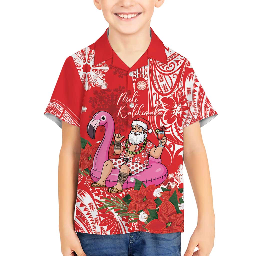 Personalized Hawaii Christmas Kid Hawaiian Shirt Mele Kalikimaka Chilling Shaka Santa Flamingo - Polynesian Pride