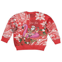 Personalized Hawaii Christmas Kid Ugly Christmas Sweater Mele Kalikimaka Chilling Shaka Santa Flamingo - Polynesian Pride
