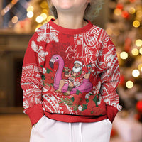 Personalized Hawaii Christmas Kid Ugly Christmas Sweater Mele Kalikimaka Chilling Shaka Santa Flamingo - Polynesian Pride