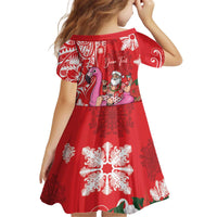 Personalized Hawaii Christmas Kid Short Sleeve Dress Mele Kalikimaka Chilling Shaka Santa Flamingo - Polynesian Pride