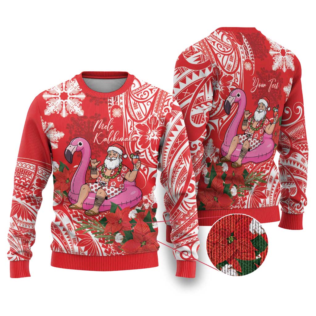 Personalized Hawaii Christmas Ugly Christmas Sweater Mele Kalikimaka Chilling Shaka Santa Flamingo - Polynesian Pride
