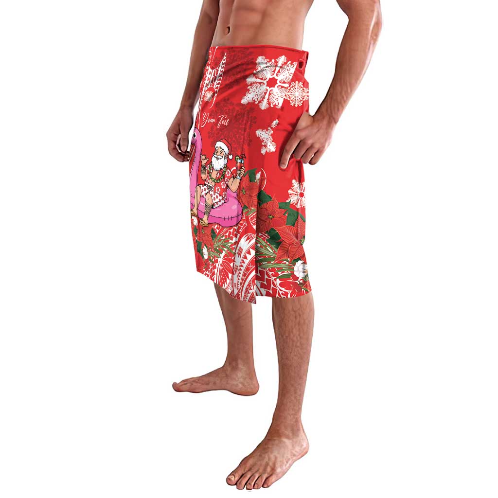 Personalized Hawaii Christmas Lavalava Mele Kalikimaka Chilling Shaka Santa Flamingo - Polynesian Pride