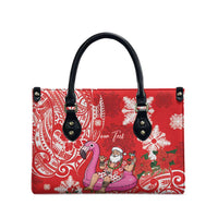 Personalized Hawaii Christmas Leather Bag Mele Kalikimaka Chilling Shaka Santa Flamingo - Polynesian Pride