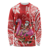 Personalized Hawaii Christmas Long Sleeve Shirt Mele Kalikimaka Chilling Shaka Santa Flamingo - Polynesian Pride