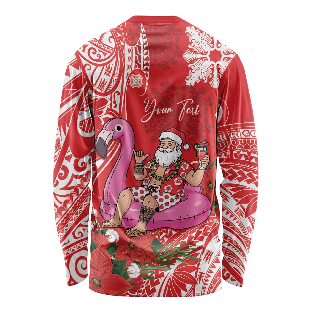 Personalized Hawaii Christmas Long Sleeve Shirt Mele Kalikimaka Chilling Shaka Santa Flamingo - Polynesian Pride