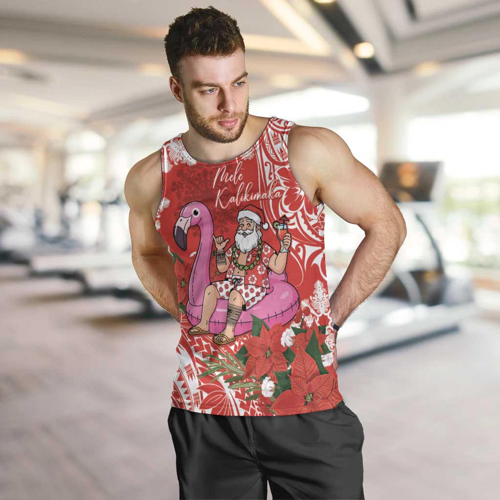 Personalized Hawaii Christmas Men Tank Top Mele Kalikimaka Chilling Shaka Santa Flamingo - Polynesian Pride
