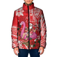 Personalized Hawaii Christmas Padded Jacket Mele Kalikimaka Chilling Shaka Santa Flamingo - Polynesian Pride