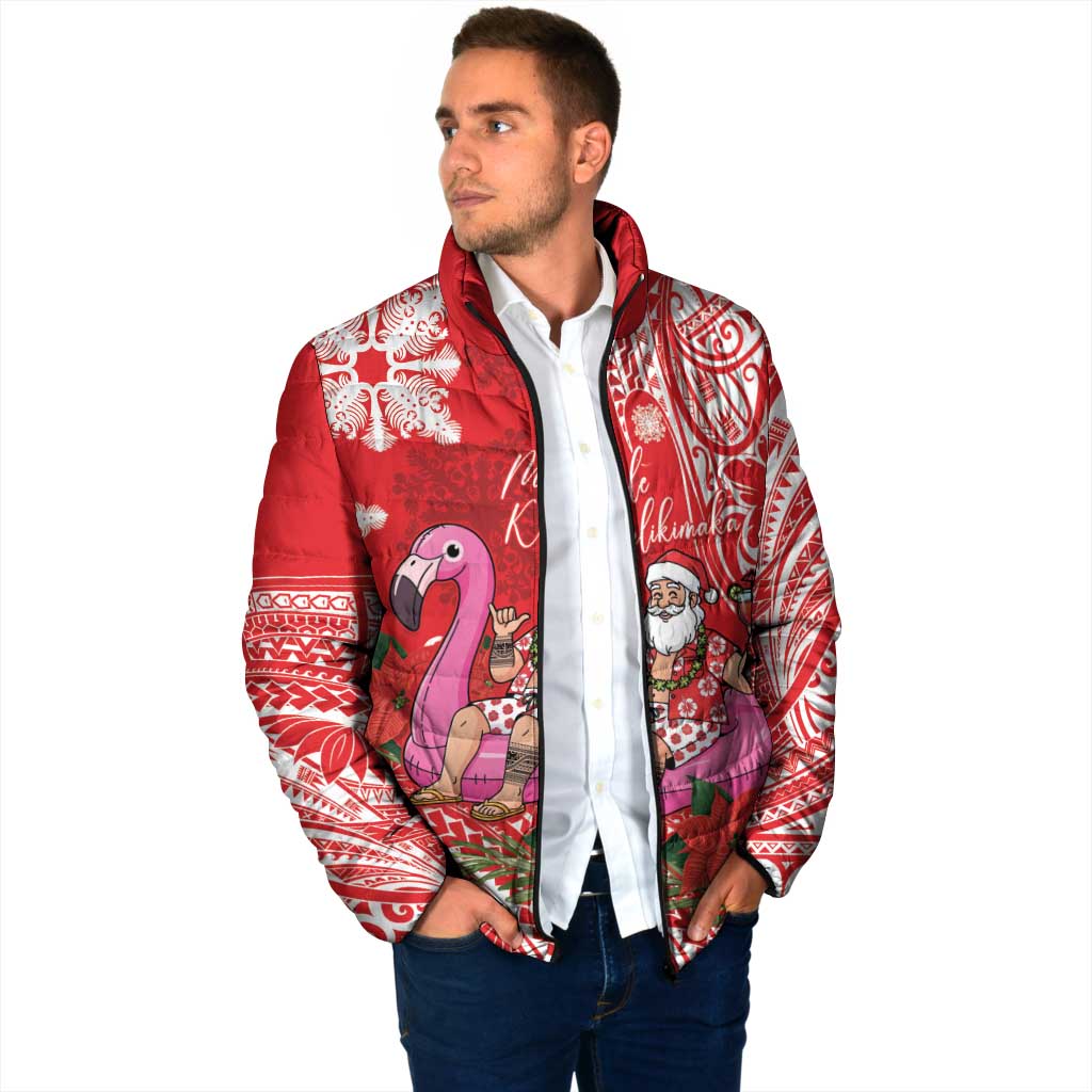 Personalized Hawaii Christmas Padded Jacket Mele Kalikimaka Chilling Shaka Santa Flamingo - Polynesian Pride