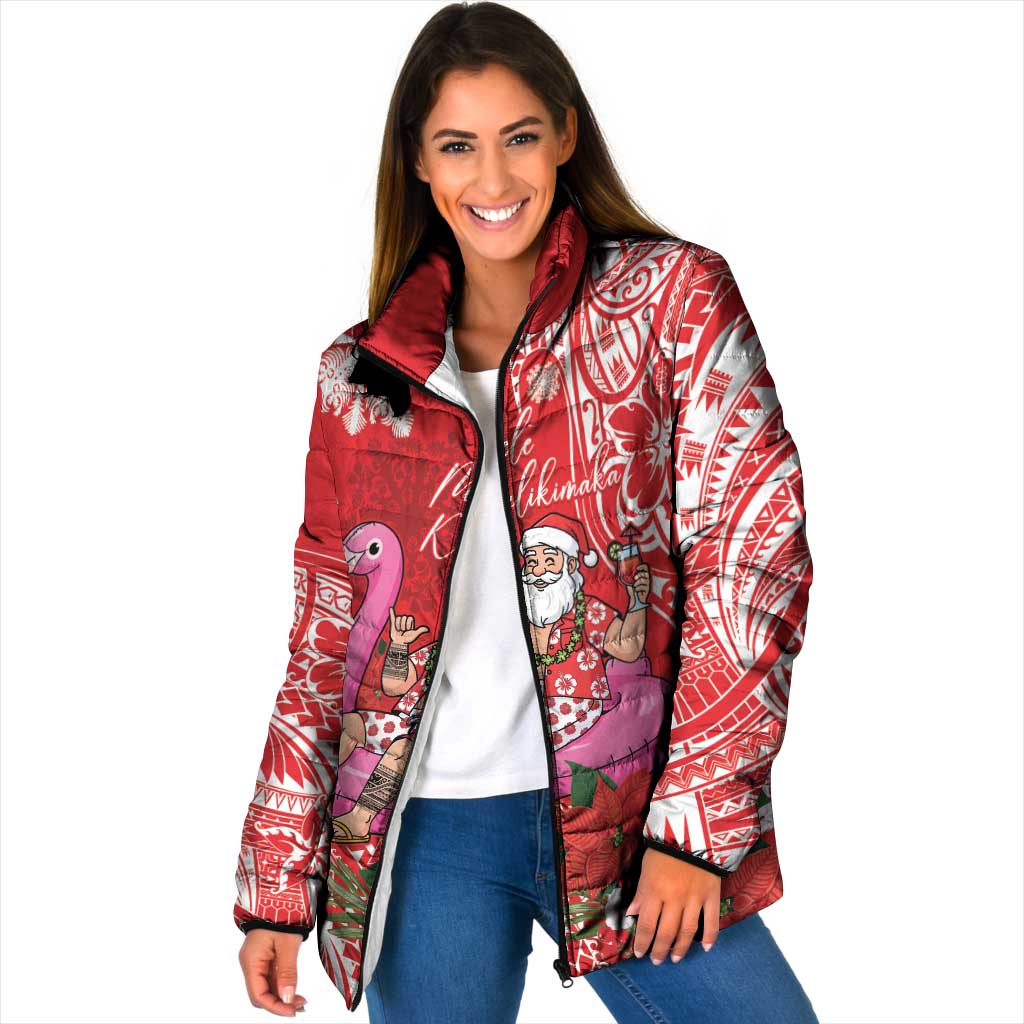 Personalized Hawaii Christmas Padded Jacket Mele Kalikimaka Chilling Shaka Santa Flamingo - Polynesian Pride