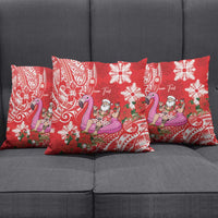 Personalized Hawaii Christmas Pillow Cover Mele Kalikimaka Chilling Shaka Santa Flamingo - Polynesian Pride