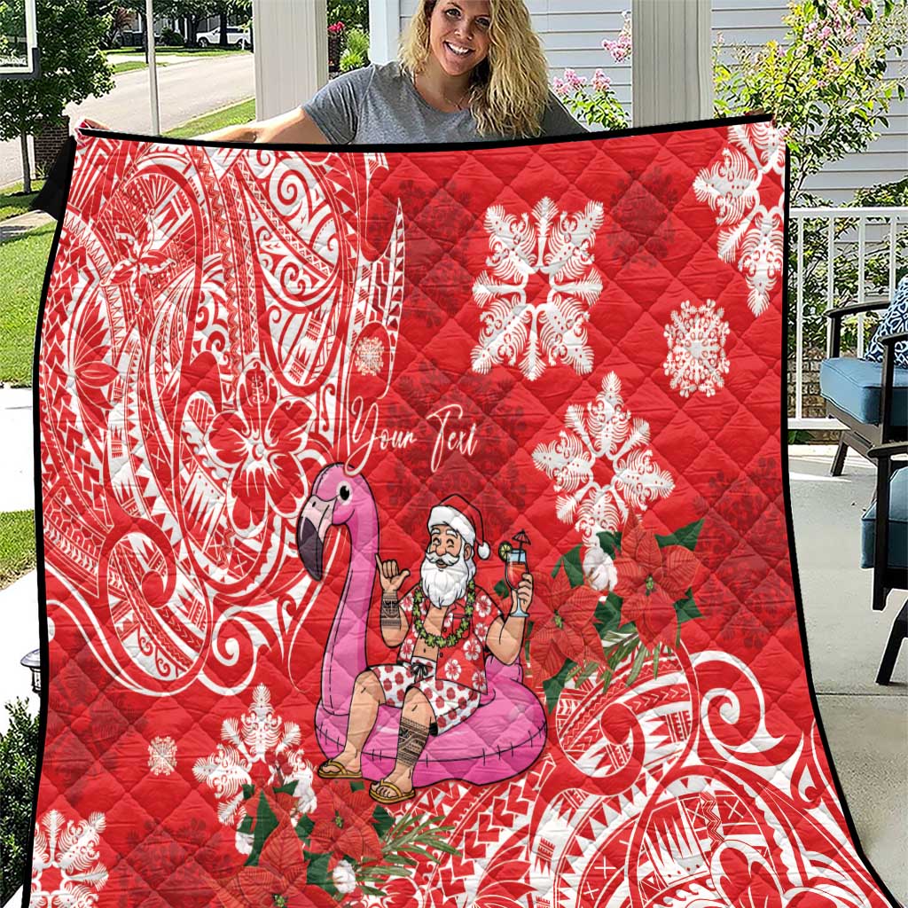 Personalized Hawaii Christmas Quilt Mele Kalikimaka Chilling Shaka Santa Flamingo - Polynesian Pride