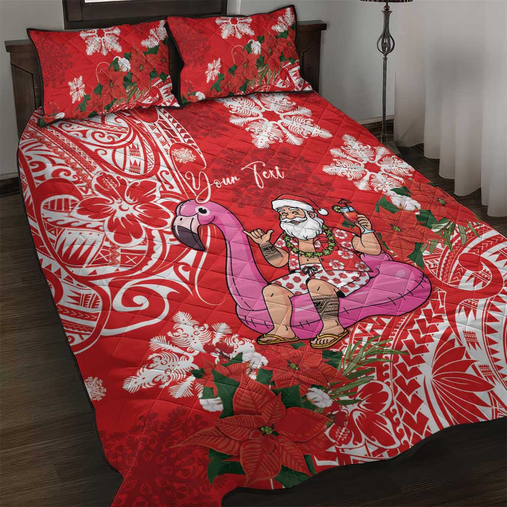 Personalized Hawaii Christmas Quilt Bed Set Mele Kalikimaka Chilling Shaka Santa Flamingo - Polynesian Pride