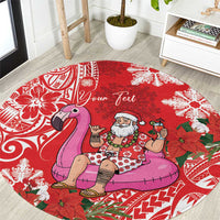 Personalized Hawaii Christmas Round Carpet Mele Kalikimaka Chilling Shaka Santa Flamingo - Polynesian Pride