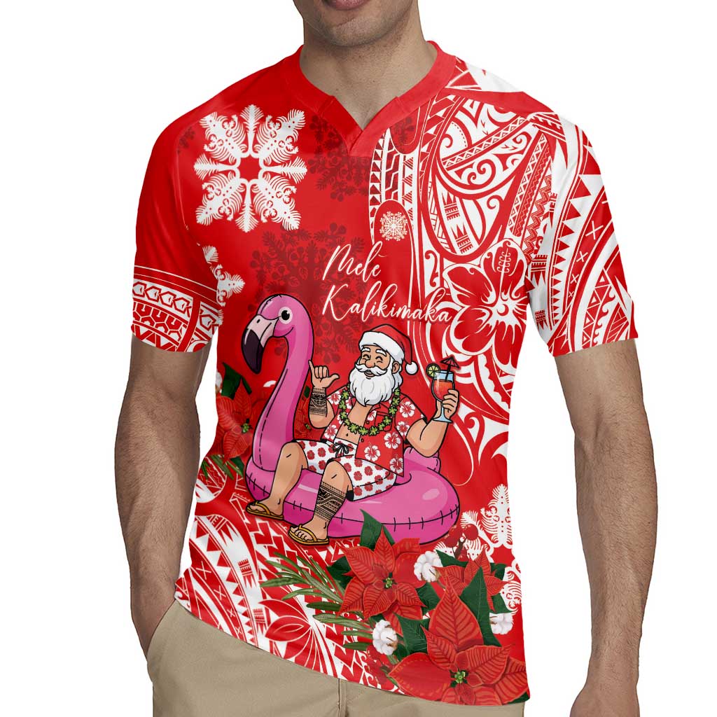 Personalized Hawaii Christmas Rugby Jersey Mele Kalikimaka Chilling Shaka Santa Flamingo - Polynesian Pride