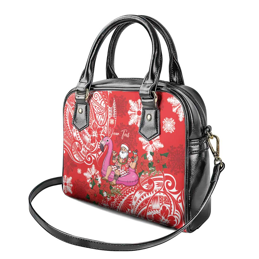 Personalized Hawaii Christmas Shoulder Handbag Mele Kalikimaka Chilling Shaka Santa Flamingo - Polynesian Pride