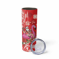 Personalized Hawaii Christmas Skinny Tumbler Mele Kalikimaka Chilling Shaka Santa Flamingo - Polynesian Pride