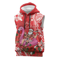 Personalized Hawaii Christmas Sleeveless Hoodie Mele Kalikimaka Chilling Shaka Santa Flamingo - Polynesian Pride