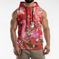 Personalized Hawaii Christmas Sleeveless Hoodie Mele Kalikimaka Chilling Shaka Santa Flamingo - Polynesian Pride