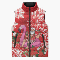 Personalized Hawaii Christmas Sleeveless Puffer Jacket Mele Kalikimaka Chilling Shaka Santa Flamingo - Polynesian Pride
