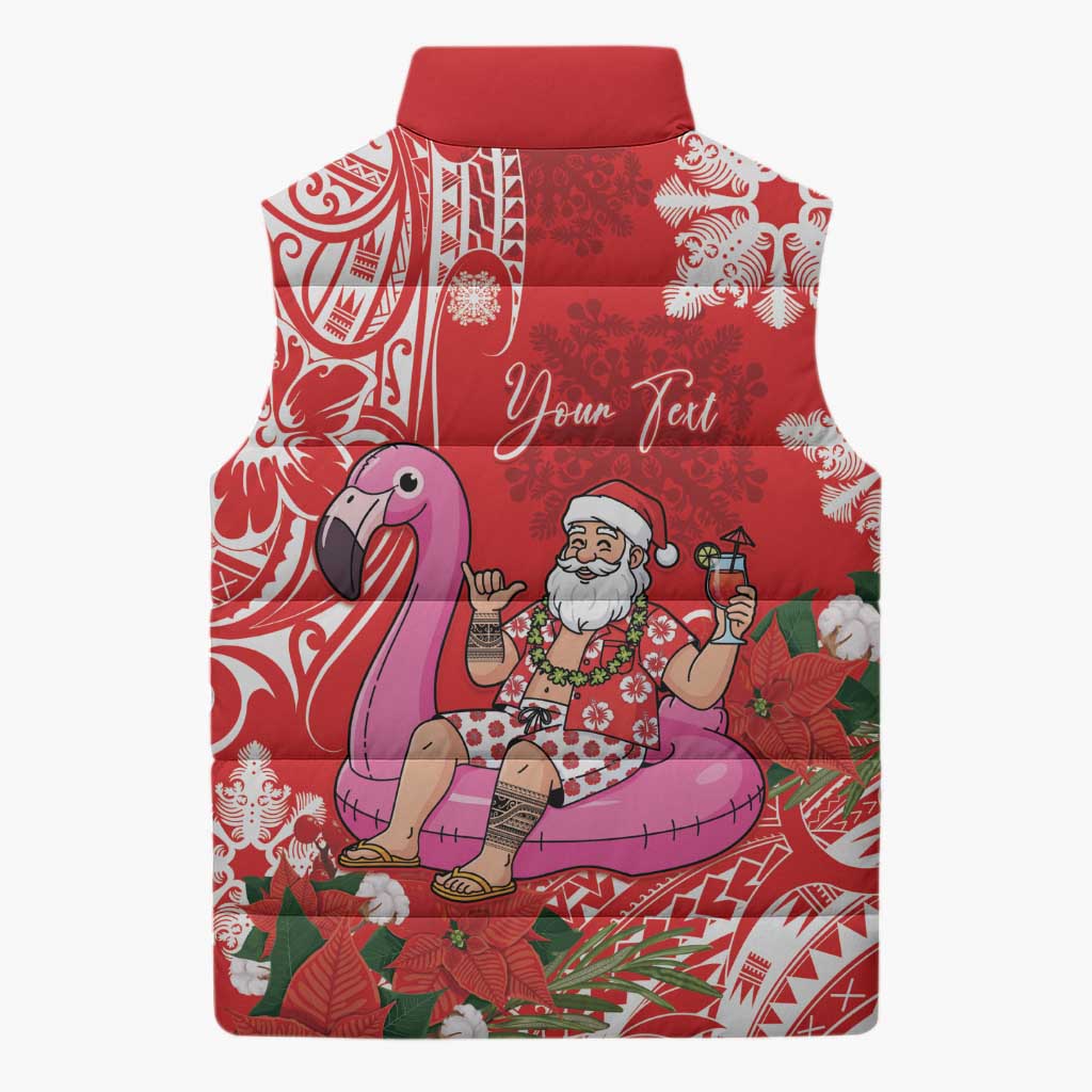 Personalized Hawaii Christmas Sleeveless Puffer Jacket Mele Kalikimaka Chilling Shaka Santa Flamingo - Polynesian Pride