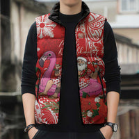 Personalized Hawaii Christmas Sleeveless Puffer Jacket Mele Kalikimaka Chilling Shaka Santa Flamingo - Polynesian Pride