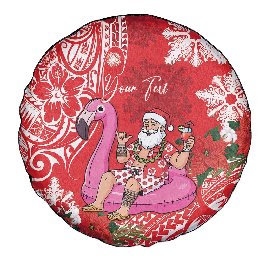 Personalized Hawaii Christmas Spare Tire Cover Mele Kalikimaka Chilling Shaka Santa Flamingo - Polynesian Pride