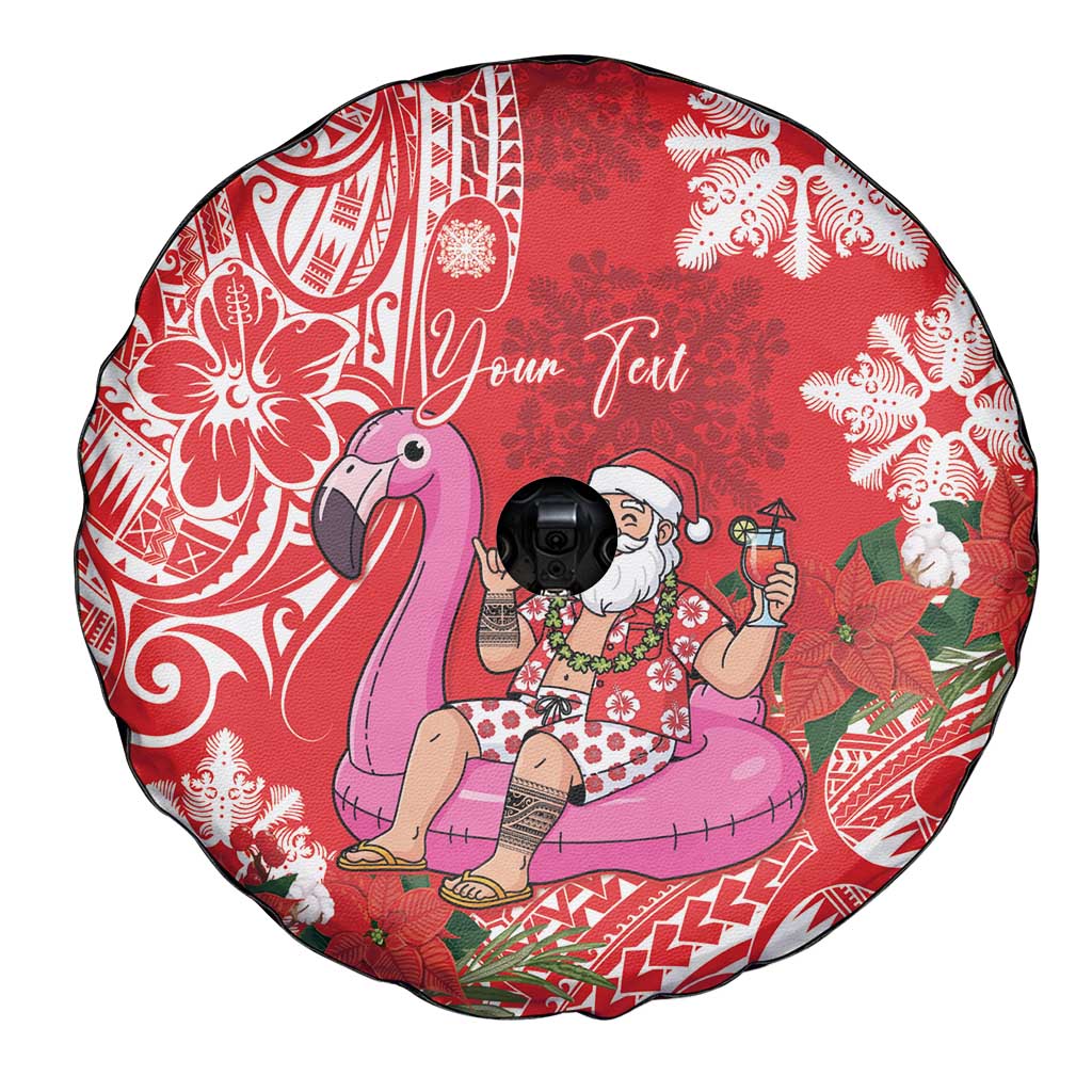 Personalized Hawaii Christmas Spare Tire Cover Mele Kalikimaka Chilling Shaka Santa Flamingo - Polynesian Pride