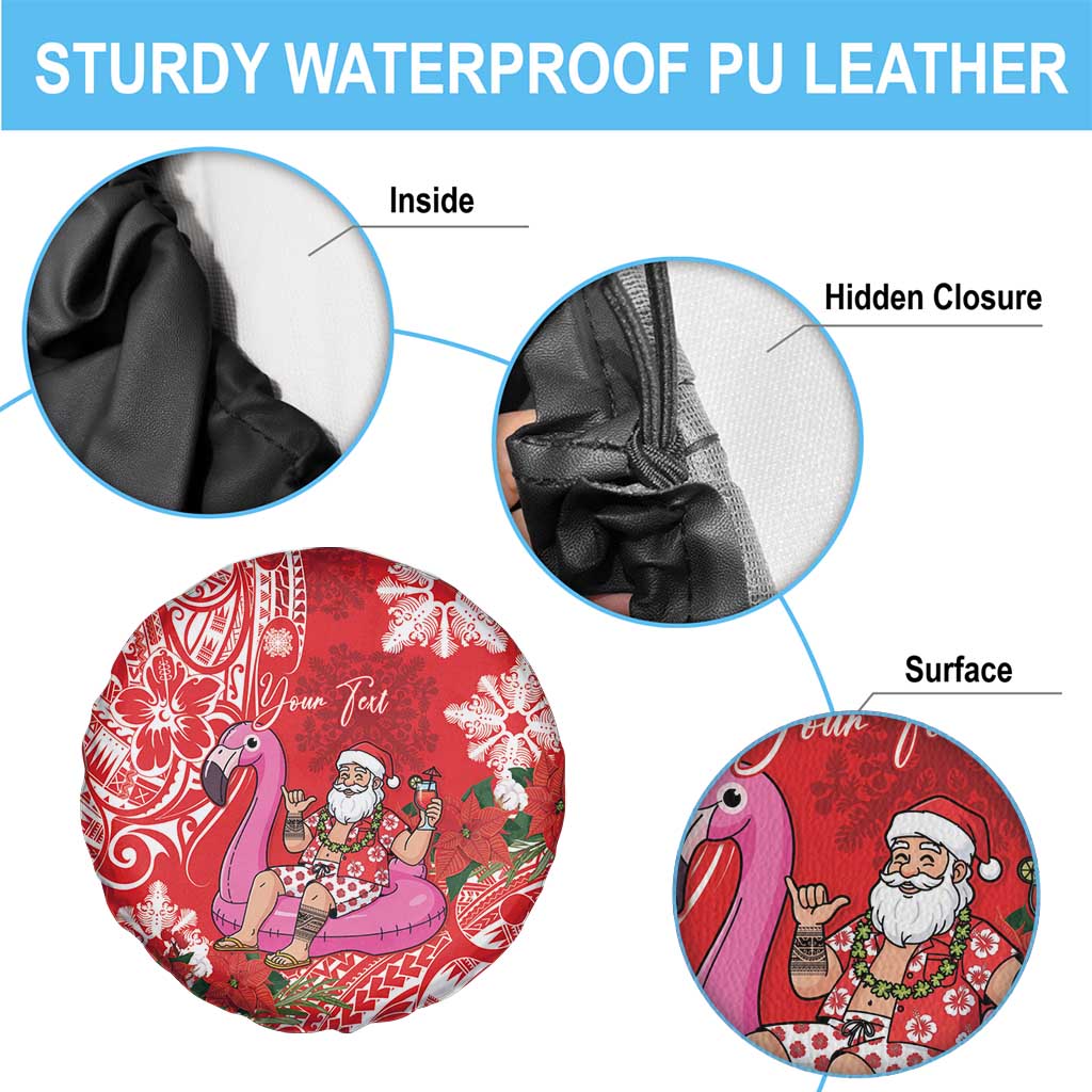 Personalized Hawaii Christmas Spare Tire Cover Mele Kalikimaka Chilling Shaka Santa Flamingo - Polynesian Pride